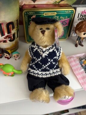 Vintage beanie baby Teddy Bear in Navy & White Knit Vest